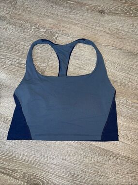 Athleta racer back sports bra transcend size medium blue and gray gym athletic